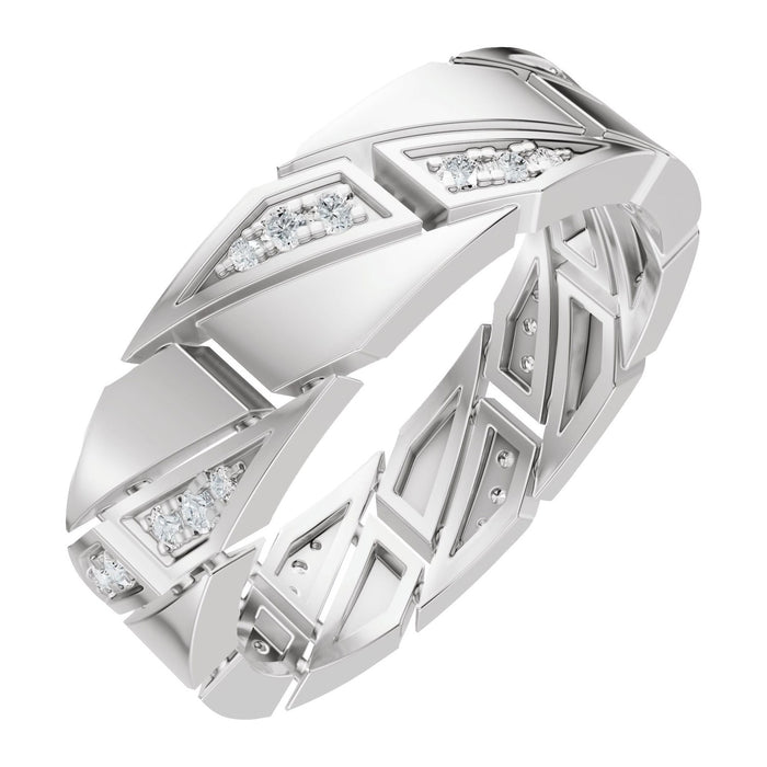 Chevron Natural Diamond Men's Wedding Band in 14K White Gold