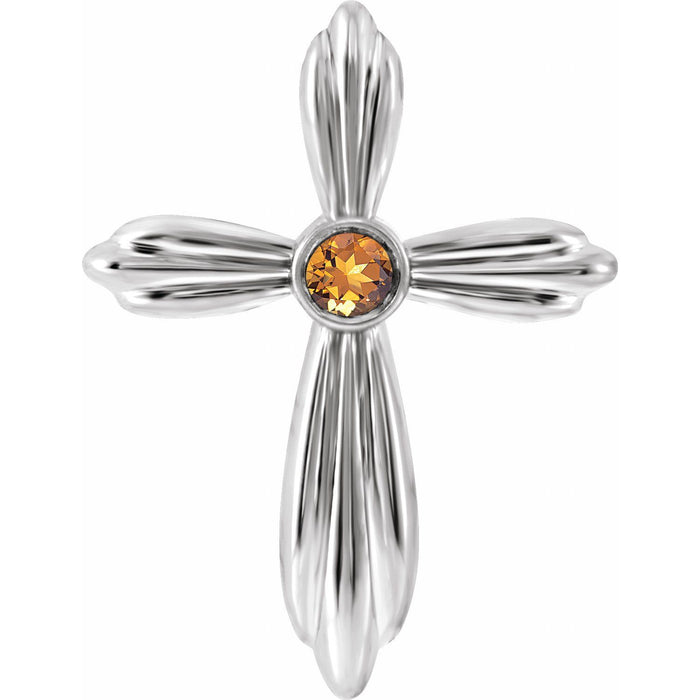 Citrine Cross Pendant in 14K White Gold