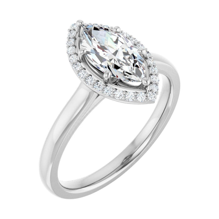 Marquise 1 ct Classic Halo Moissanite Engagement Ring in 14K White Gold