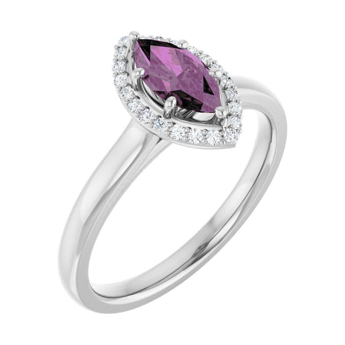 Marquise 1 ct Classic Halo Natural Pink Sapphire Engagement Ring in 14K White Gold