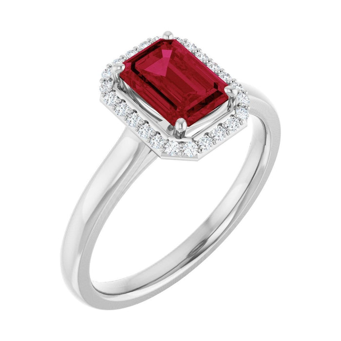 Emerald 1 ct Classic Halo Natural Ruby Engagement Ring in 14K White Gold