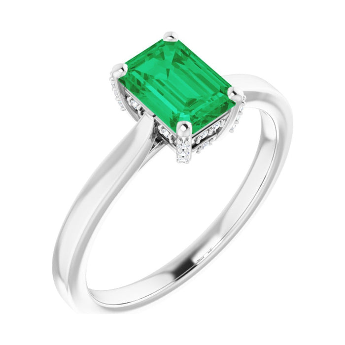 Emerald 1 ct Classic Solitaire Lab Grown Emerald Engagement Ring in 14K White Gold