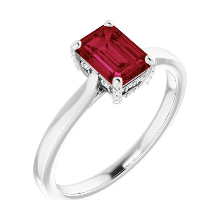 Emerald 1 ct Classic Solitaire Lab Grown Ruby Engagement Ring in 14K White Gold