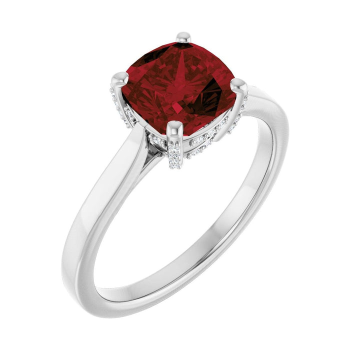Cushion 1.5 ct Classic Solitaire Natural Garnet Engagement Ring in 14K White Gold