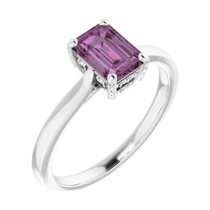 Emerald 1 ct Classic Solitaire Natural Pink Sapphire Engagement Ring in 14K White Gold