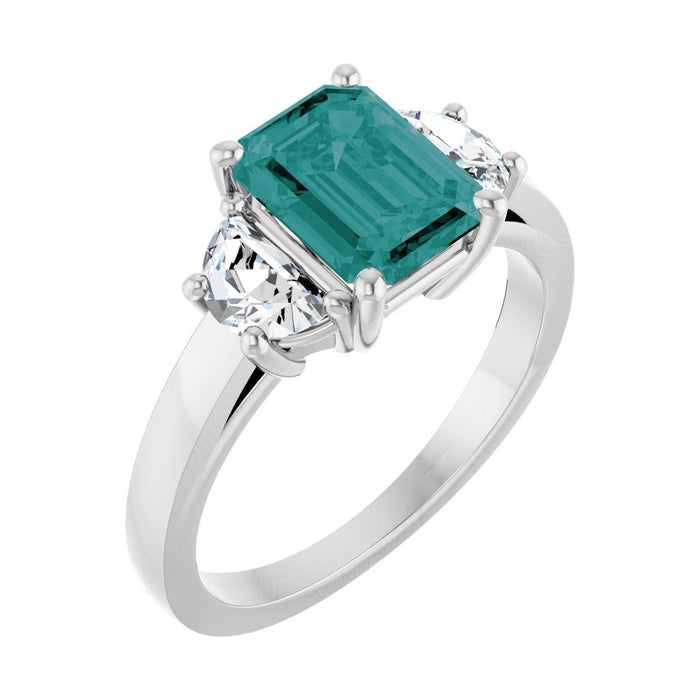 Emerald 1.5 ct Classic Three-Stone Lab Grown Alexandrite Engagement Ring in 14K White Gold