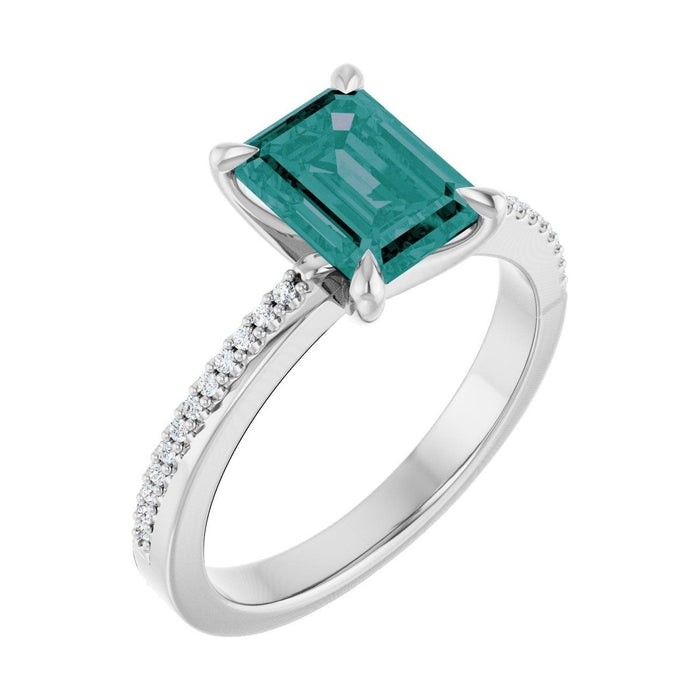 Emerald 1.5 ct Claw-Prong Pavé Lab Grown Alexandrite Engagement Ring in 14K White Gold