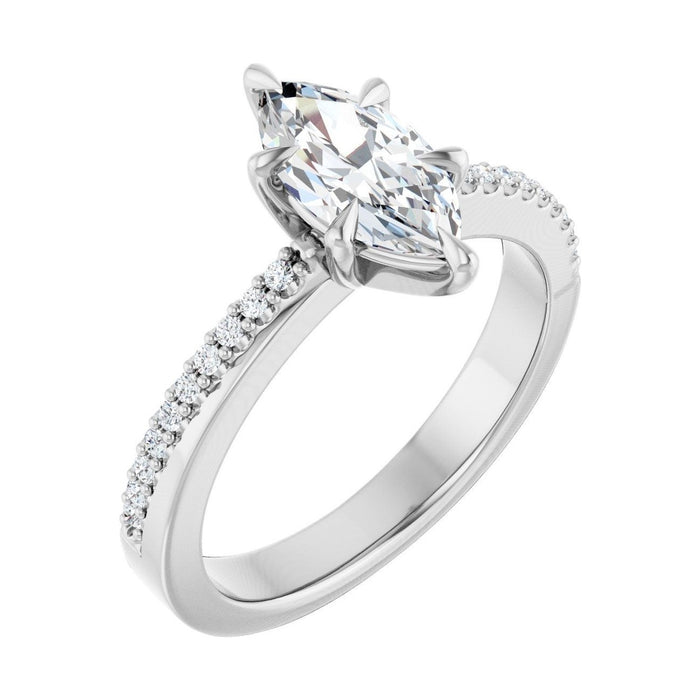 Marquise 1 ct Claw-Prong Pavé Moissanite Engagement Ring in 14K White Gold
