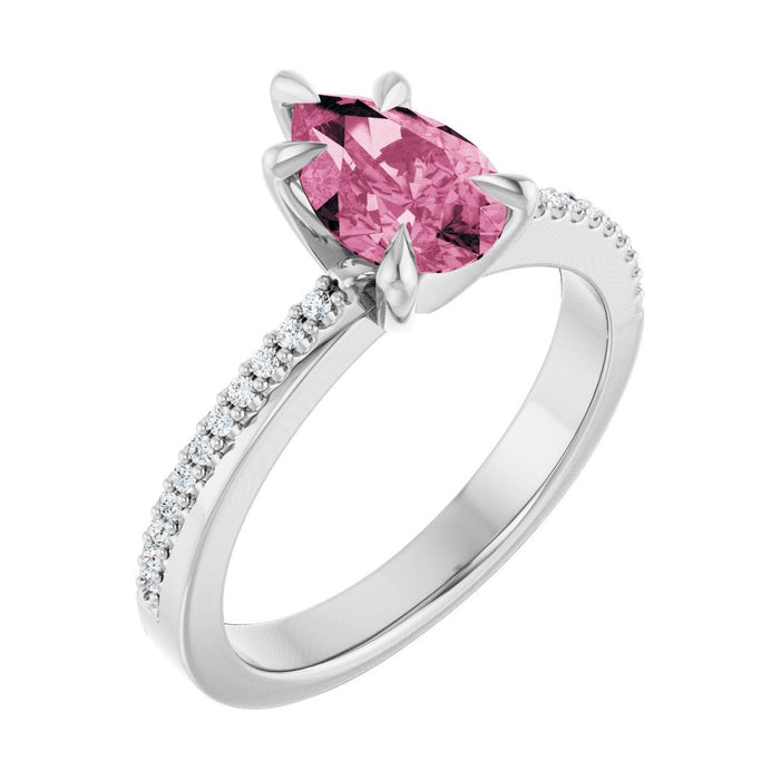 Pear 1 ct Claw-Prong Pavé Natural Tourmaline Engagement Ring in 14K White Gold