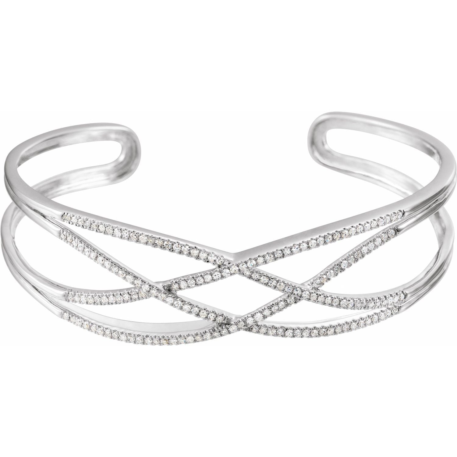 Criss-Cross Diamond Cuff Bracelet in 14k white gold