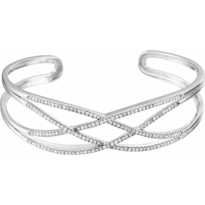 Criss-Cross Diamond Cuff Bracelet in 14k white gold
