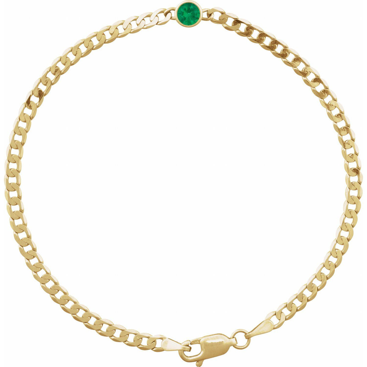 Curb Chain Natural Emerald Bracelet (4mm stone) in 14K Yellow Gold
