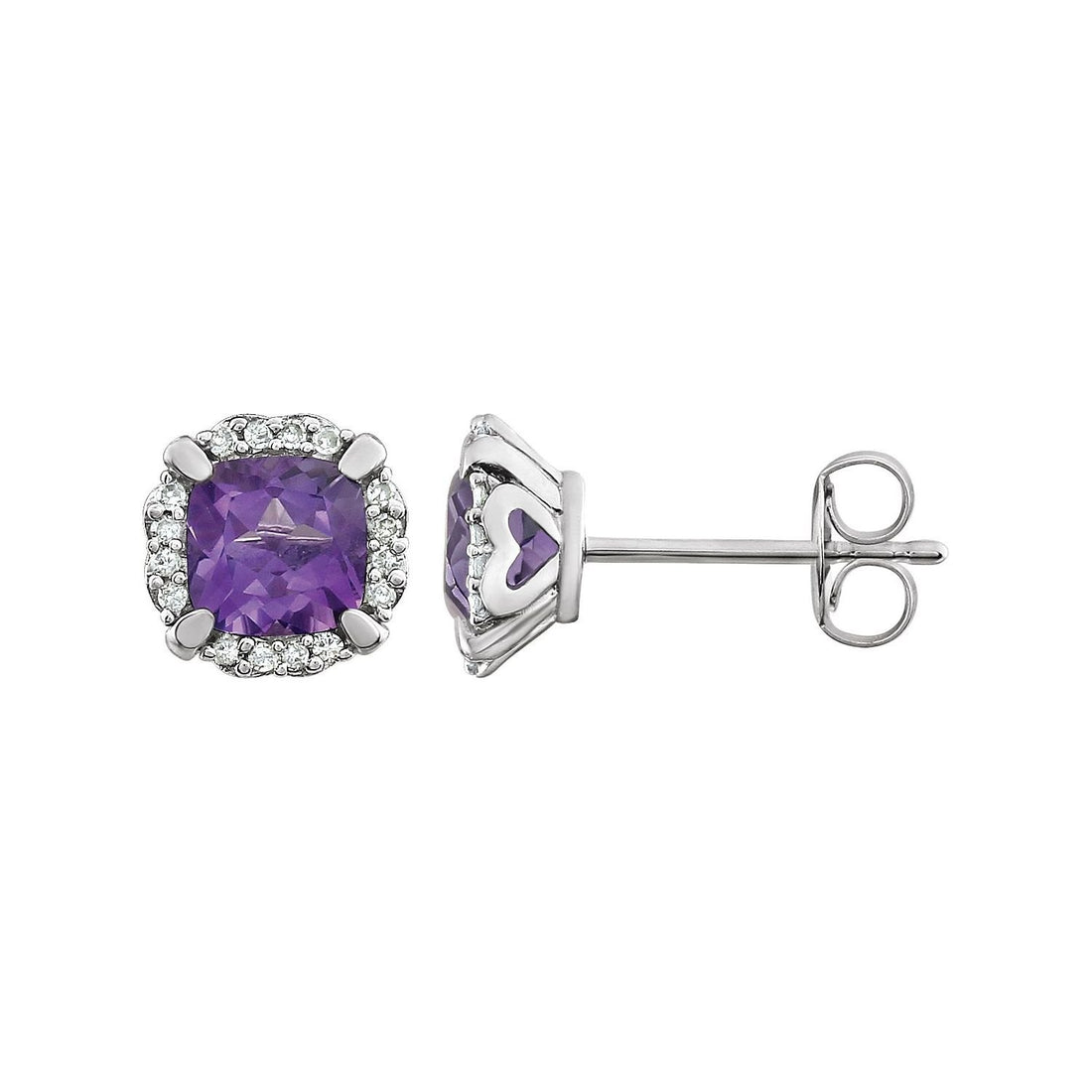cushion amethyst earrings in 14k White Gold