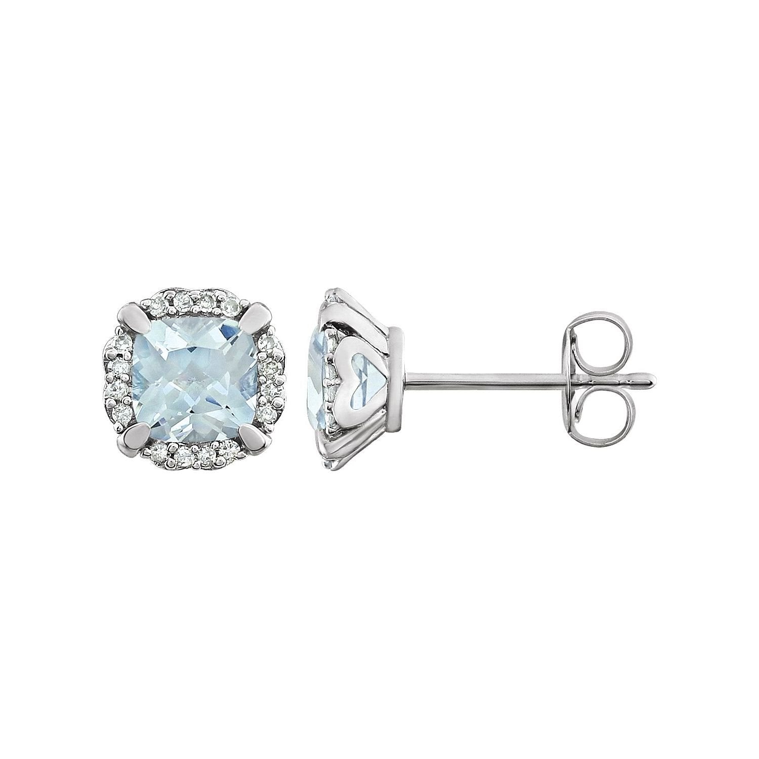 cushion aquamarine earrings in 14k White Gold