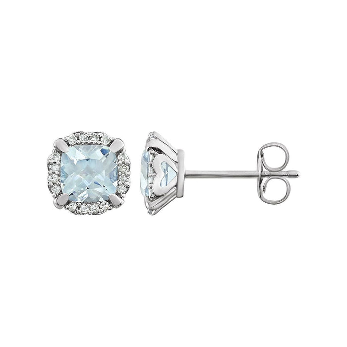 cushion aquamarine earrings in 14k White Gold