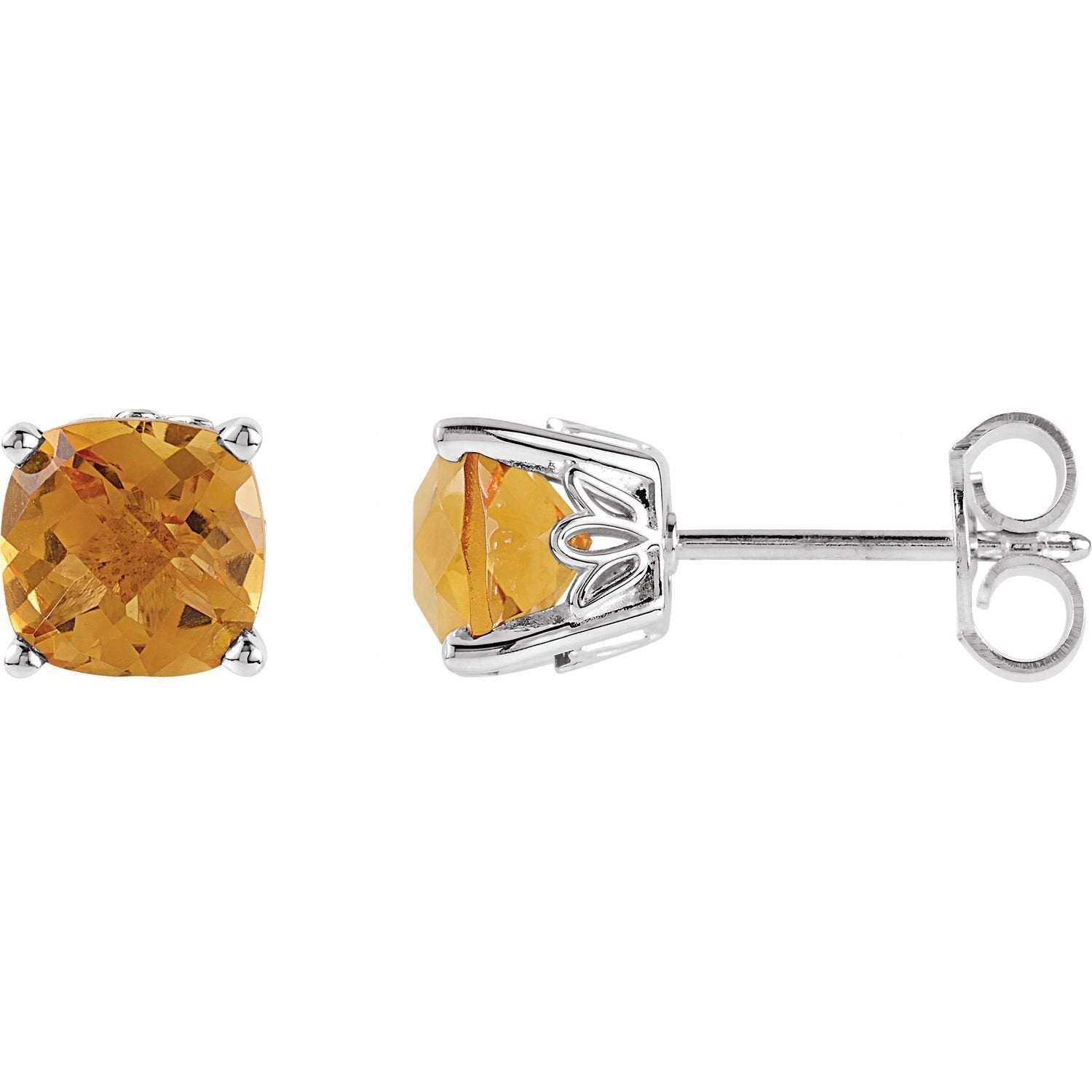 cushion citrine earrings in sterling silver in Sterling Silver