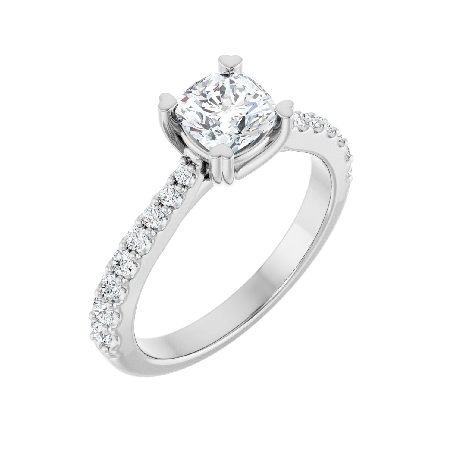 Classic Pave Cushion Ring in 14K White Gold with a 1.00 ct cushion-cut diamond centre — Diamond & Sapphire cushion engagement ring