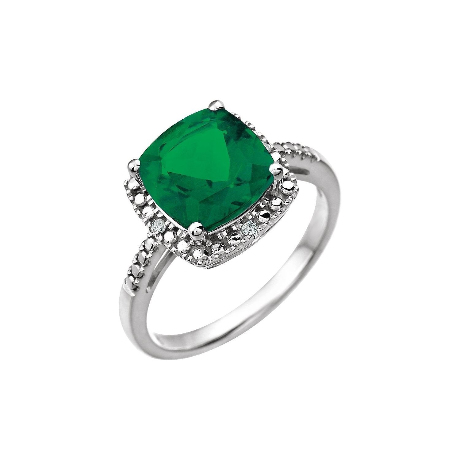 cushion-cut lab-grown emerald ring in 14k White Gold