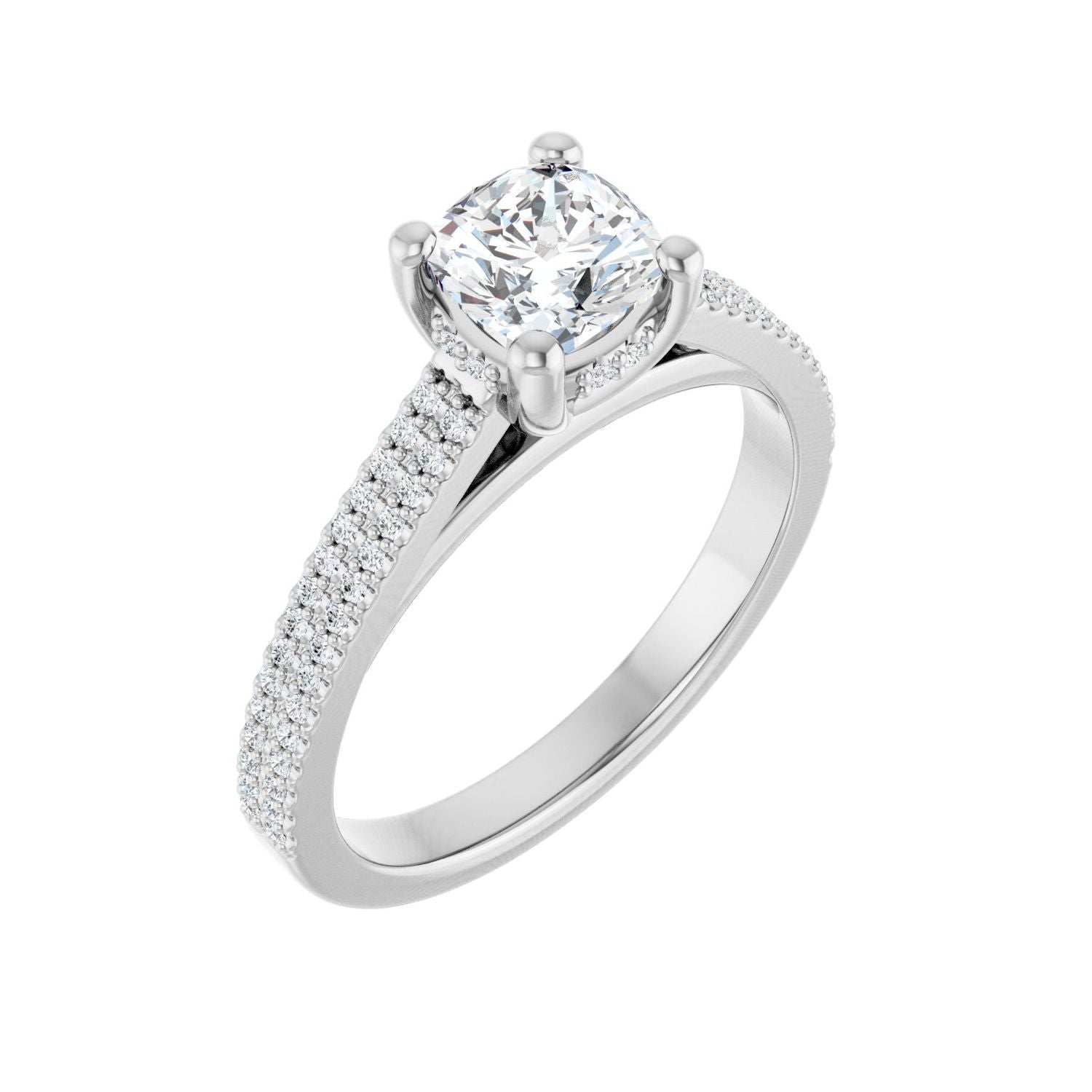 Double-Row Pave Cushion with Hidden Halo in 14K White Gold with a 1.00 ct cushion-cut diamond centre — Diamond & Sapphire cushion engagement ring