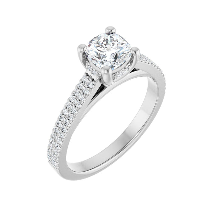 Double-Row Pave Cushion with Hidden Halo in 14K White Gold with a 1.00 ct cushion-cut diamond centre — Diamond & Sapphire cushion engagement ring