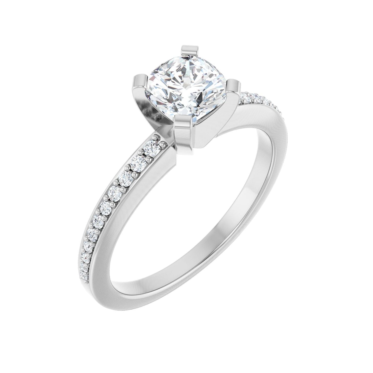 Elevated Pave Cushion Solitaire in 14K White Gold with a 1.00 ct cushion-cut diamond centre — Diamond & Sapphire cushion engagement ring
