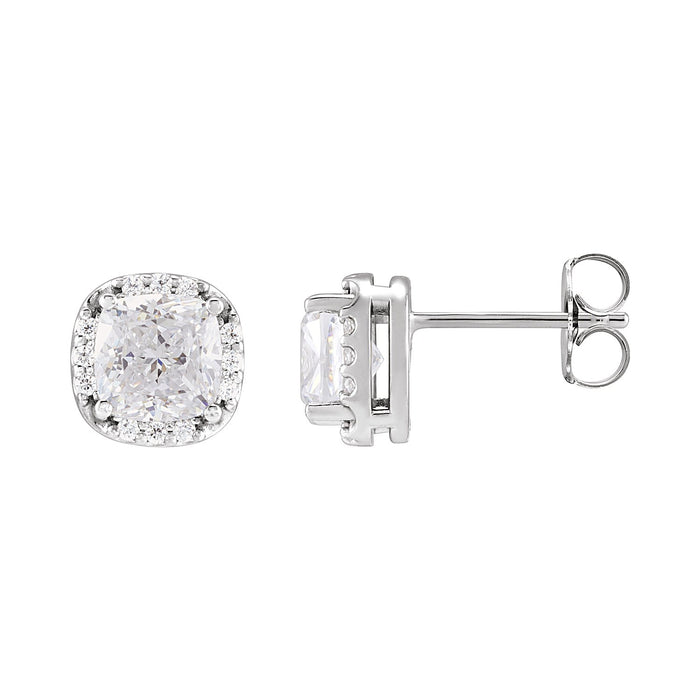 Cushion Halo Moissanite Stud Earrings in 14K White Gold