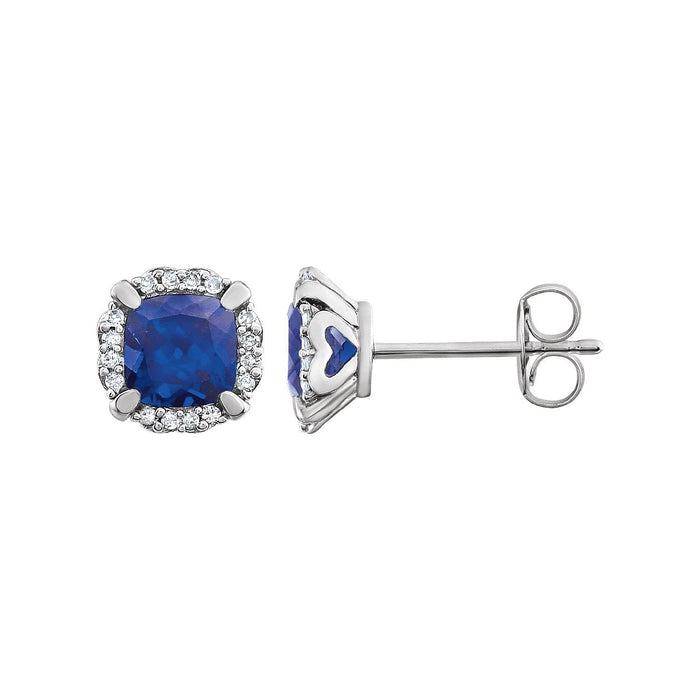 cushion lab-grown blue sapphire earrings in 14k White Gold