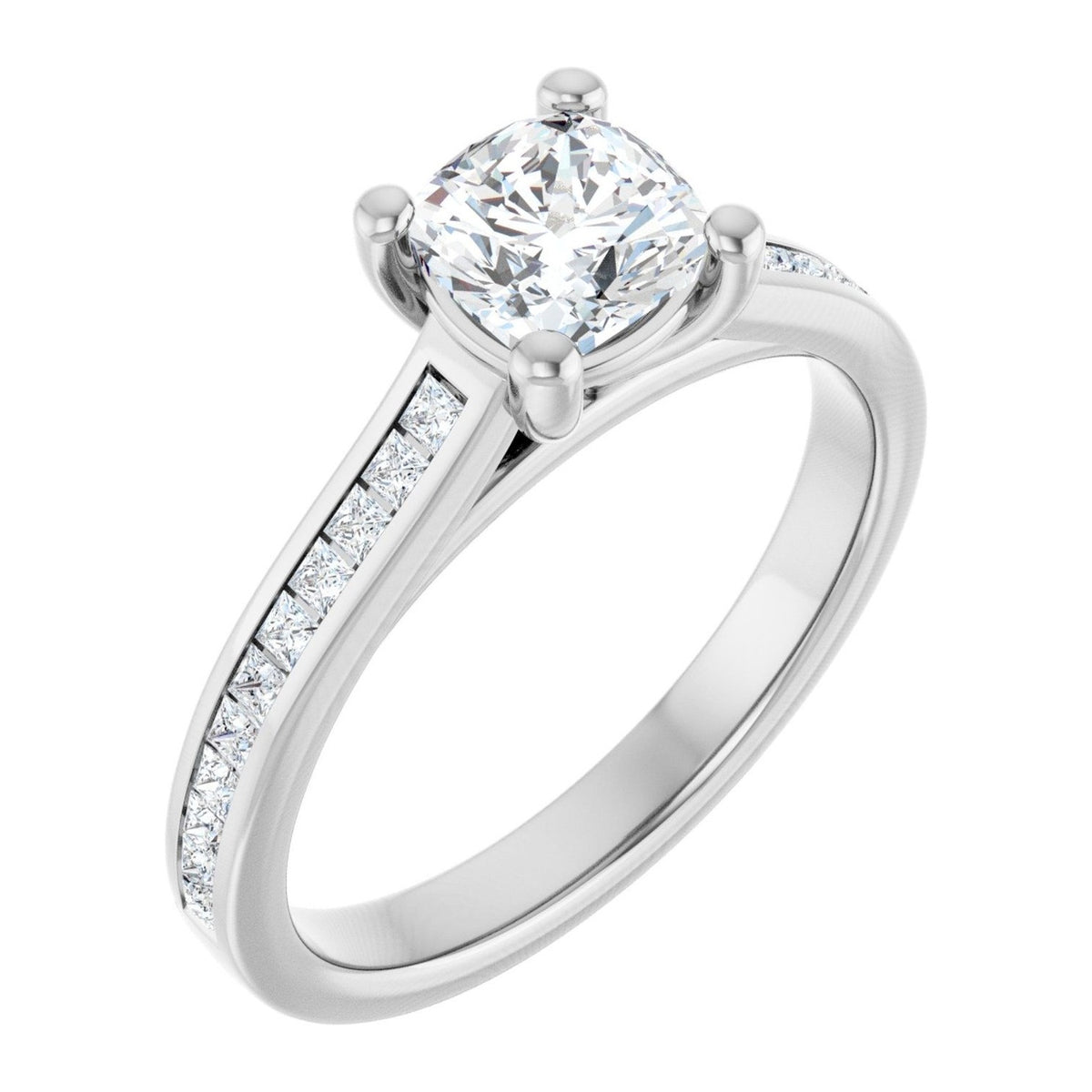 Cushion Lab-Grown Diamond Channel-Set Cathedral engagement ring in 14K White Gold, shown with a 1.00 ct center