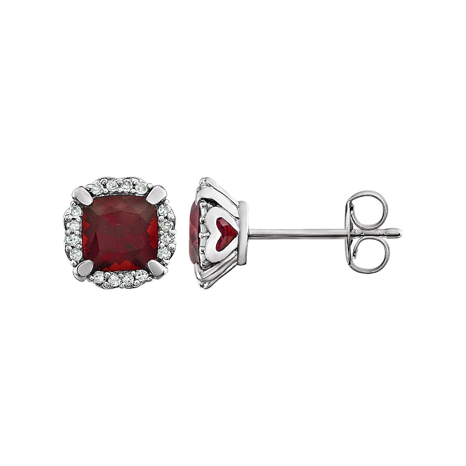 cushion mozambique garnet earrings in 14k White Gold
