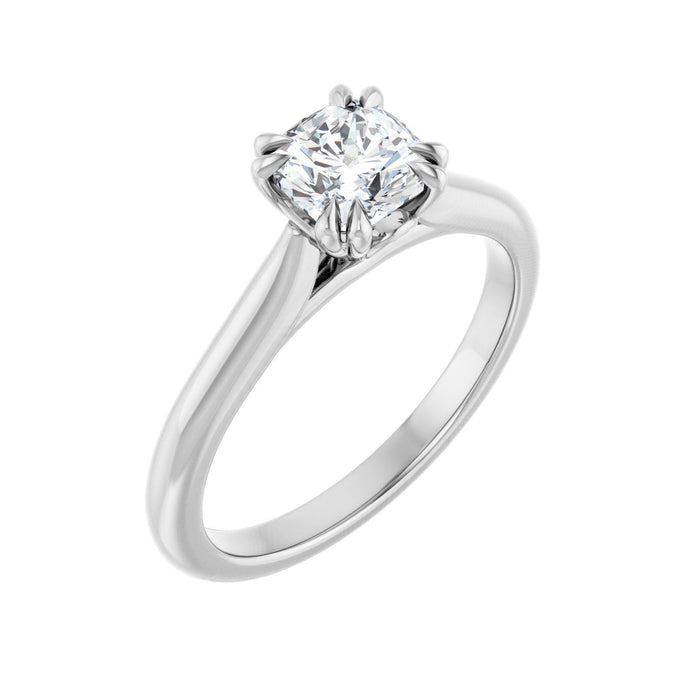 Pave Cushion Solitaire in 14K White Gold with a 1.00 ct cushion-cut diamond centre — Diamond & Sapphire cushion engagement ring