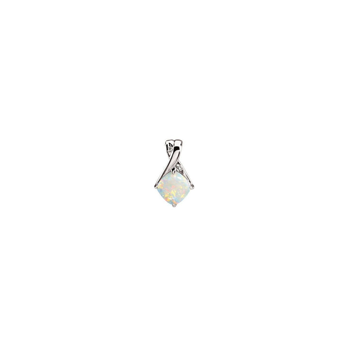 cushion white opal pendant necklace in 14k White Gold