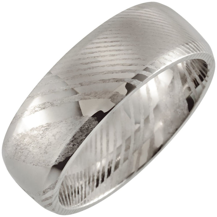 Damascus Steel 8 mm Beveled-Edge Comfort-Fit Band — men's wedding band