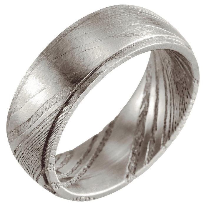 Damascus Steel 8 mm Patterned Flat Edge Band — men's wedding band