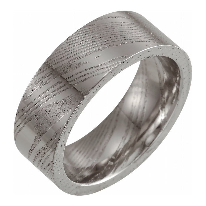 Damascus Steel 8 mm Flat Patterned Band — men's wedding band