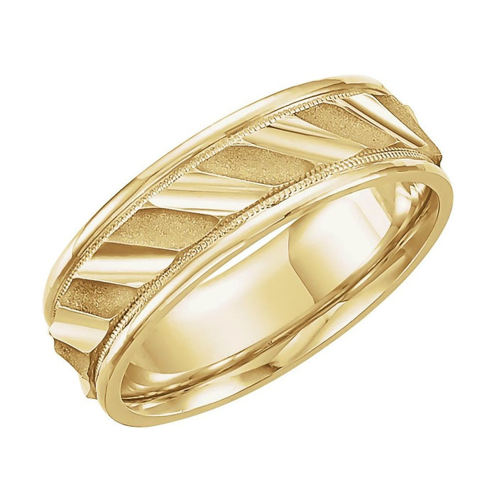 Diagonal-Groove Milgrain Men's Wedding Band in yellow gold