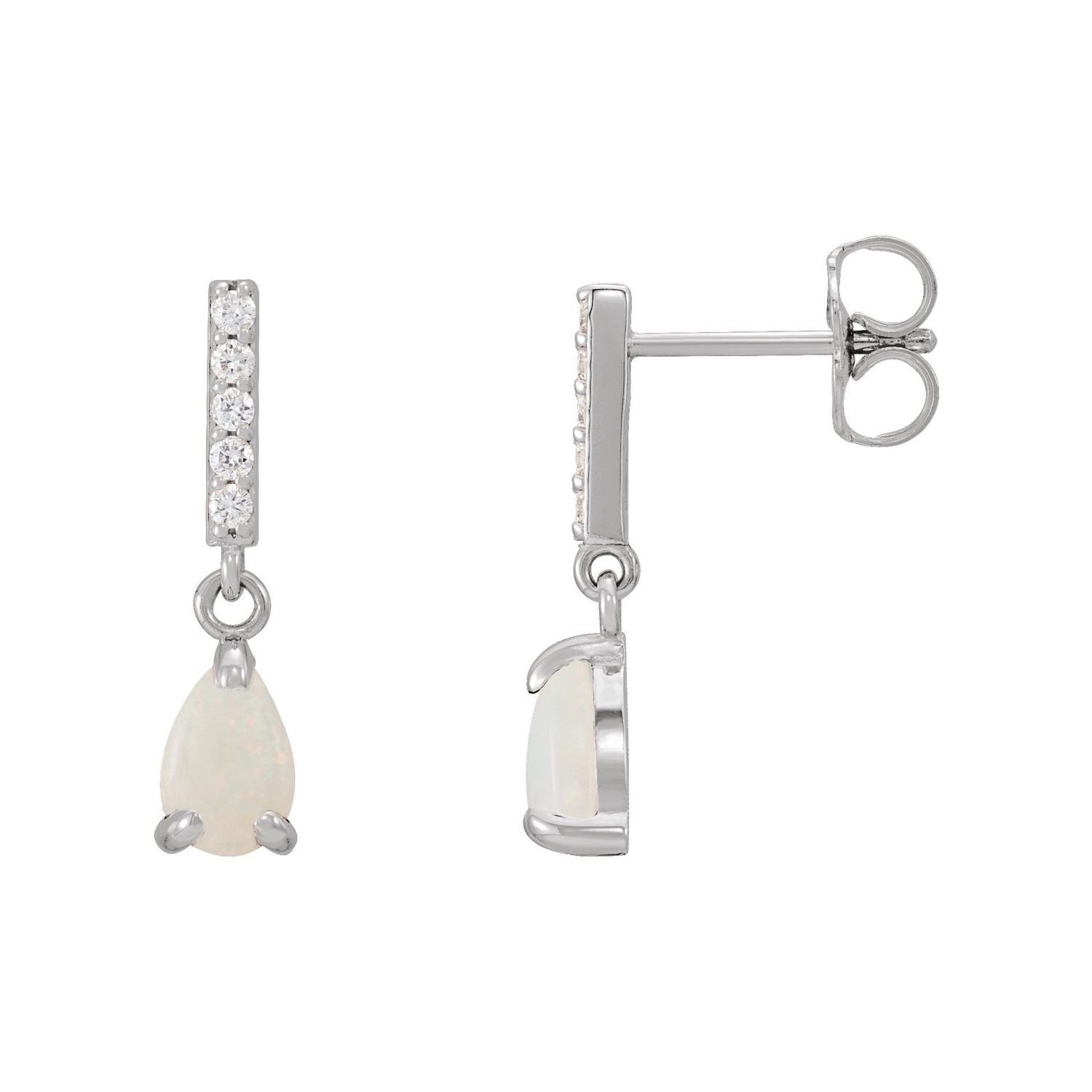 14K White Gold opal pear earrings