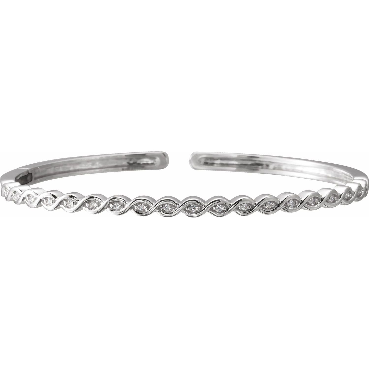 Diamond Beaded Stackable Bangle Bracelet in White Gold