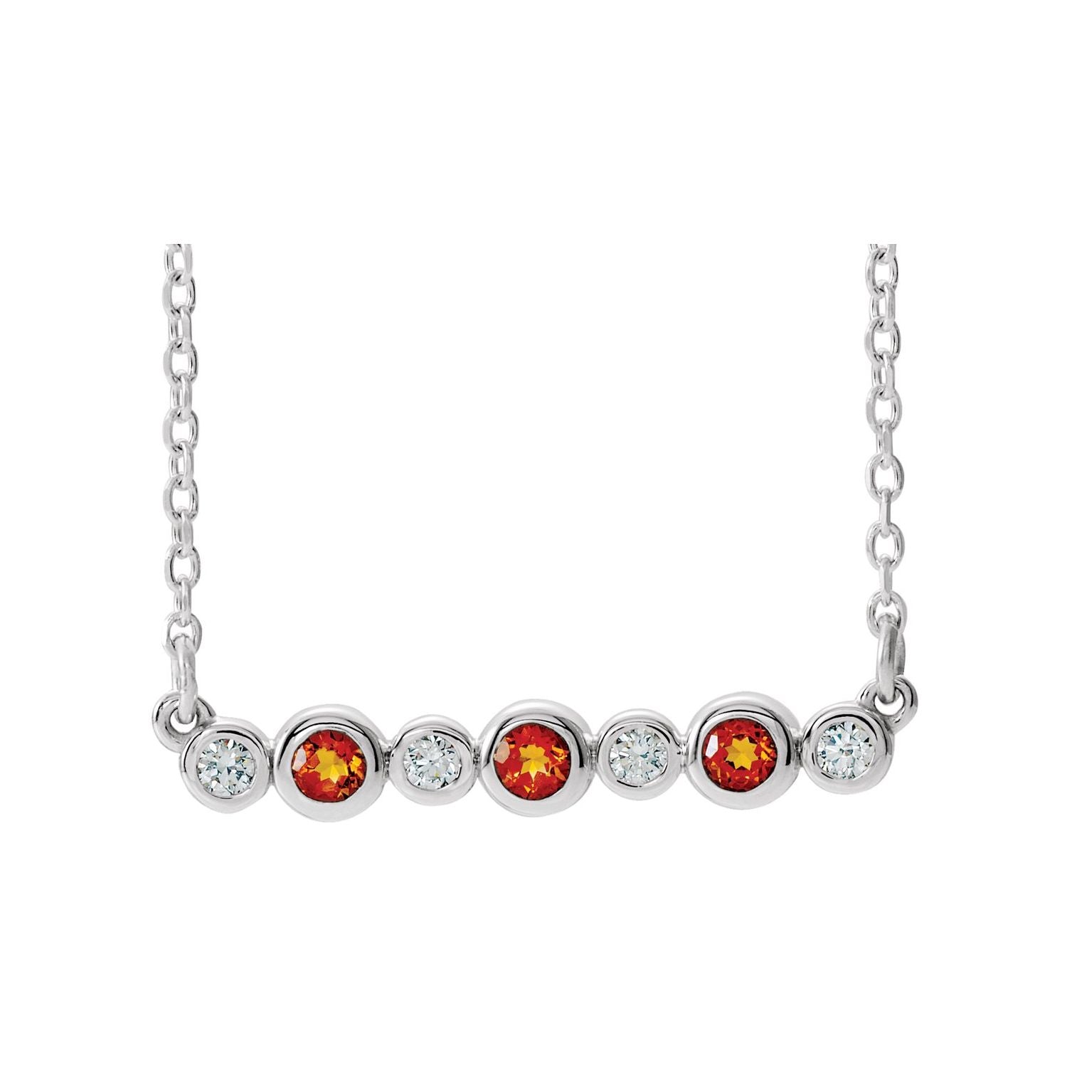 14K White Gold bar necklace with three citrines alternating with four diamonds