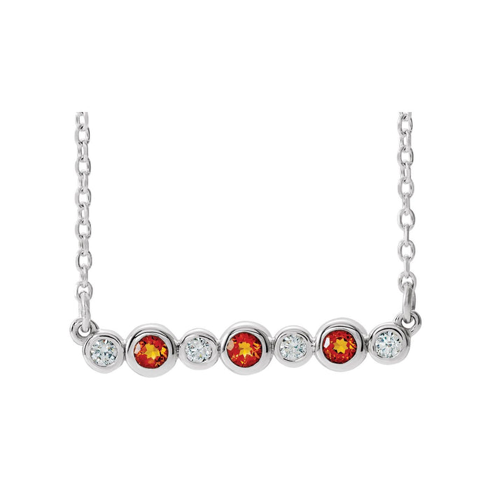 14K White Gold bar necklace with three citrines alternating with four diamonds