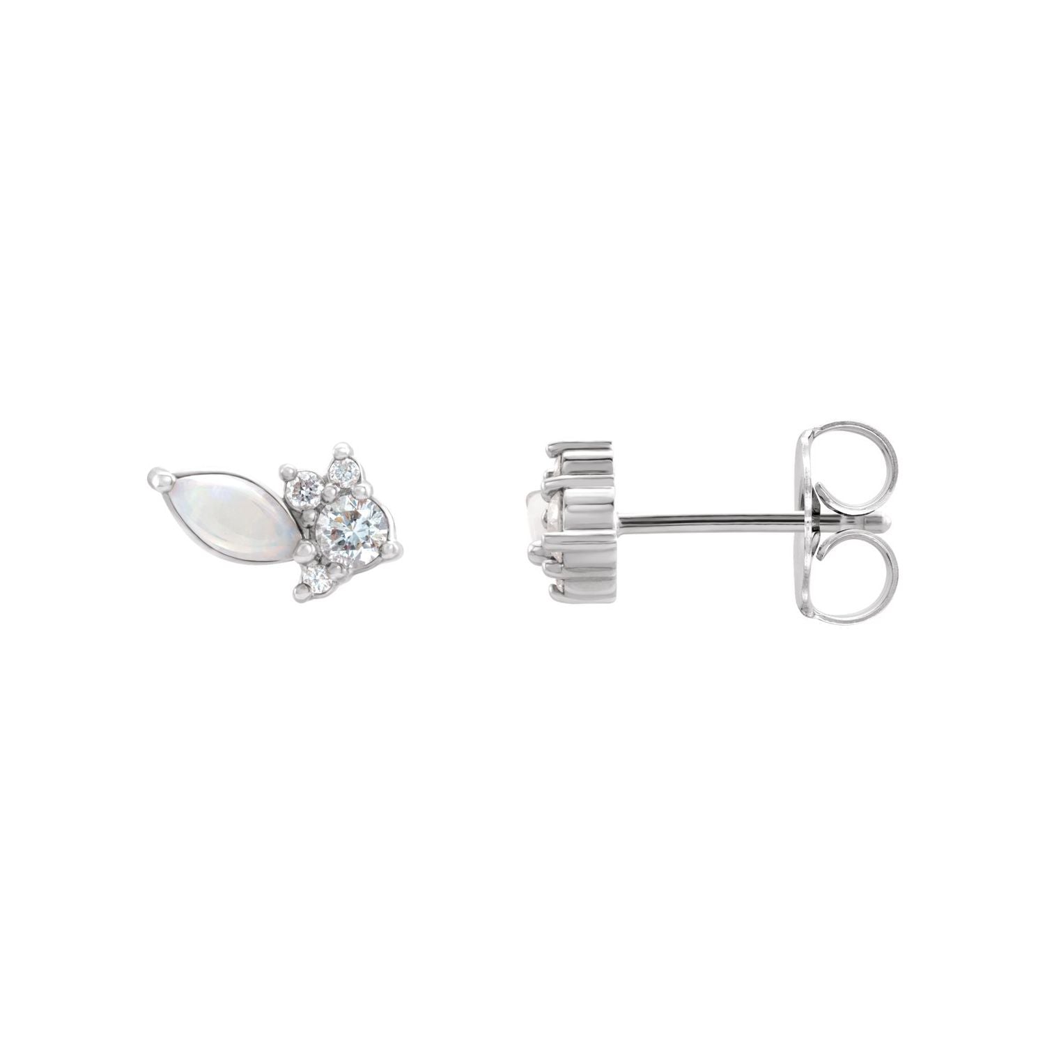 14K White Gold opal marquise earrings