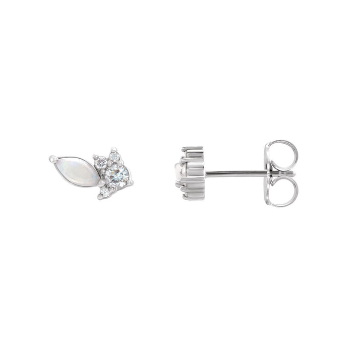 14K White Gold opal marquise earrings