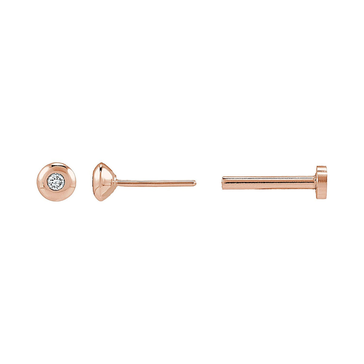 Diamond Domed Bezel Flat Back Stud Earring in 14K Rose Gold