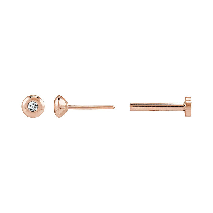 Diamond Domed Bezel Flat Back Stud Earring in 14K Rose Gold