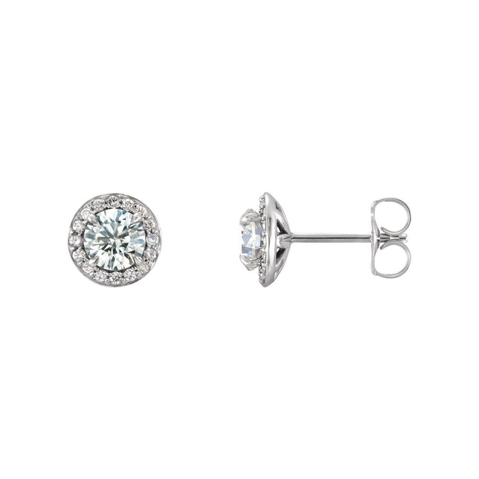 14K White Gold 5 mm claw-prong diamond halo white sapphire stud earrings