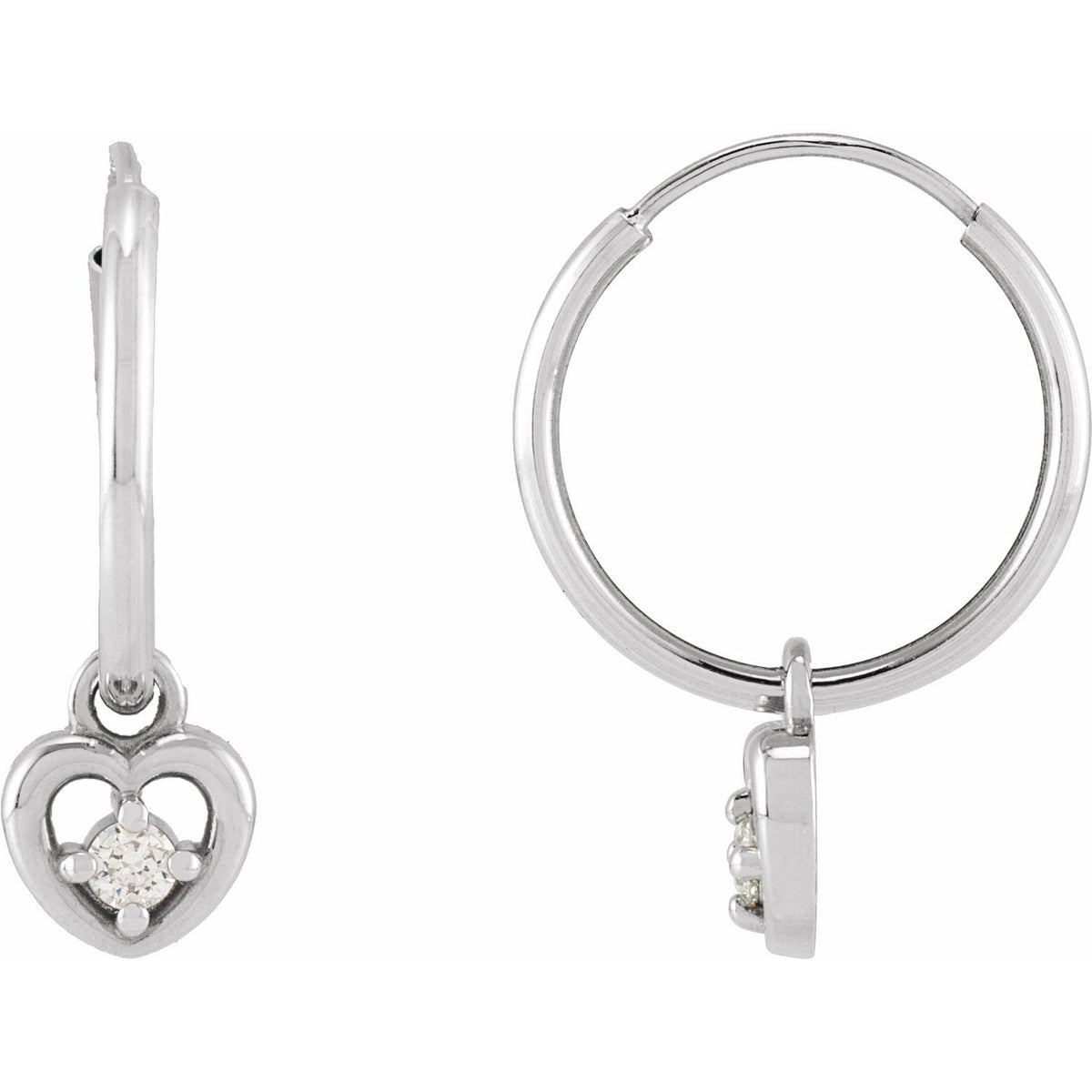 Diamond Heart Hoop Earrings in 14k white gold