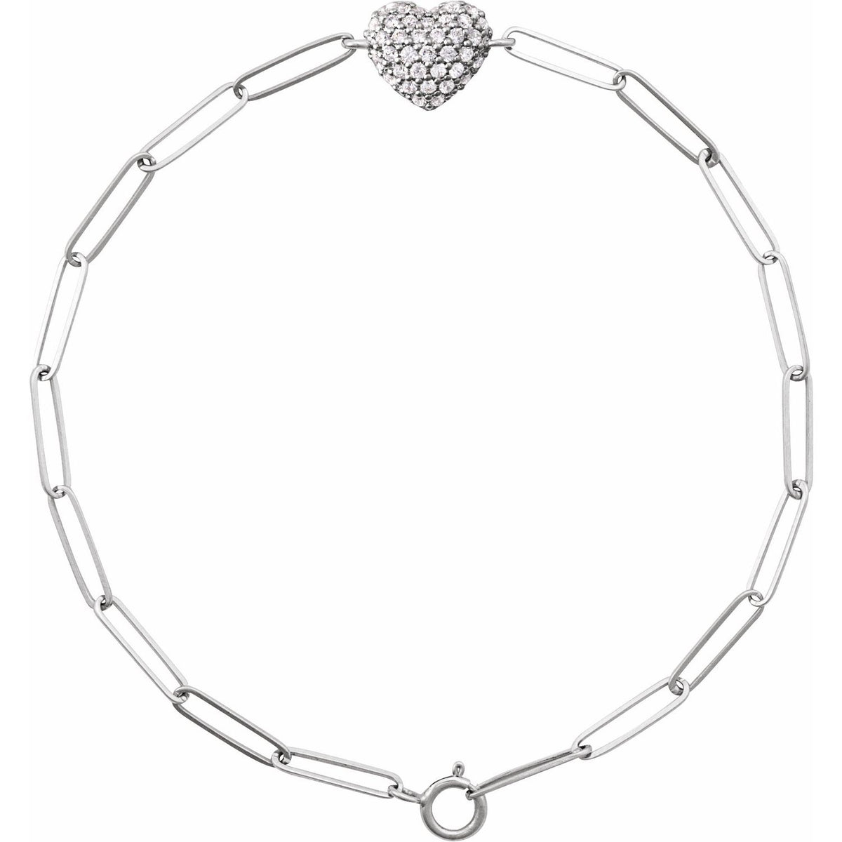 Diamond Heart Paperclip Bracelet in 14k white gold
