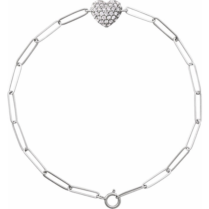 Diamond Heart Paperclip Bracelet in 14K White Gold