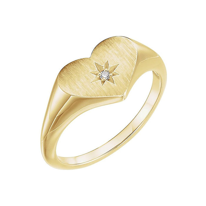 diamond heart signet promise ring in 14k yellow gold