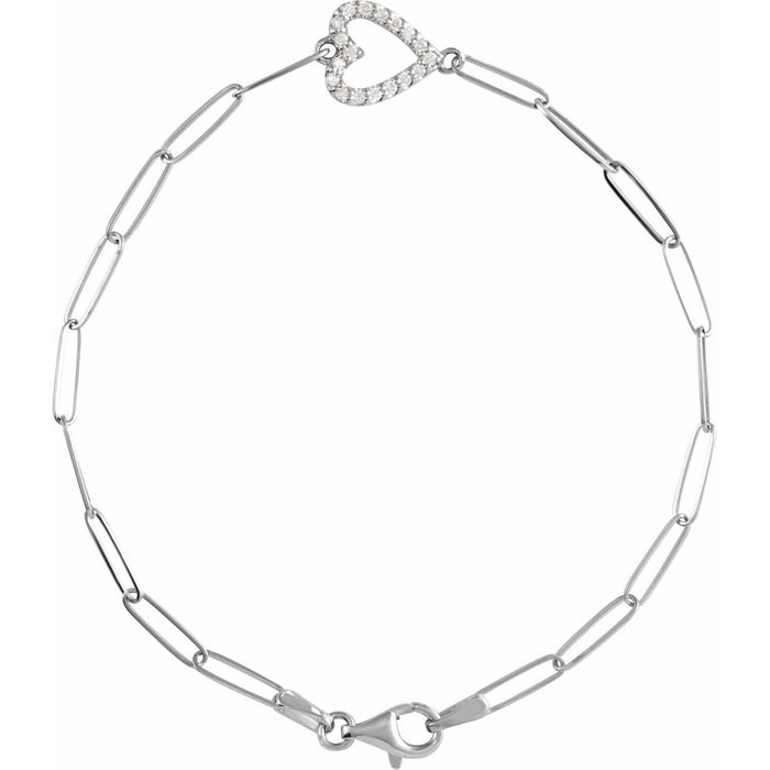 Diamond Heart Station Bracelet in 14K White Gold