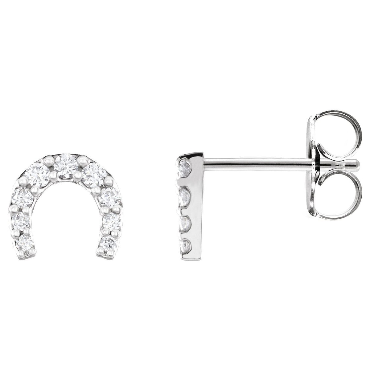 Diamond Horseshoe Stud Earrings (1/6 ctw) in 14k white gold or platinum